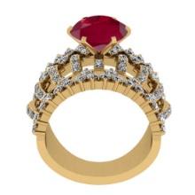 4.90 Ctw VS/SI1Ruby and Diamond 14K Yellow Gold Engagement Ring (ALL DIAMONDS ARE LAB GROWN)