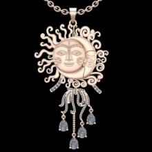 3.51 CtwVS/SI1 Diamond 14K Rose Gold Vintage Style Sun moon Necklace (ALL DIAMOND ARE LAB GROWN )