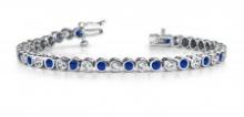 14KT WHITE GOLD 2 CTW G-H VS2/SI1 CLASSIC ROUND BEZEL SET & SAPPHIRE TENNIS BRACELET LAB-GROWN DIAMO