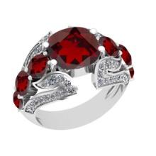 5.70 Ctw VS/SI1 Garnet and Diamond 14K White Gold Engangement Ring (ALL DIAMOND LAB GROWN Diamond )