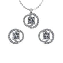 1.85 ctw VS/SI1 Diamond 14K White Gold EarRing+Pendant Set ALL DIAMOND LAB GROWN