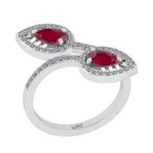 1.35 Ctw VS/SI1 Ruby and Diamond 14K White Gold Engagement Ring(ALL DIAMOND ARE LAB GROWN)