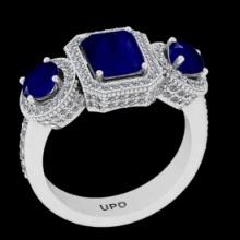 2.85 Ctw VS/SI1 Blue sapphire and Diamond 14K White Gold three stone ring (ALL DIAMOND ARE LAB GROWN