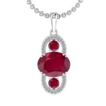 4.22 Ctw VS/SI1Ruby and Diamond 14K White Gold Pendant Necklace (ALL DIAMOND ARE LAB GROWN ) (ALL DI