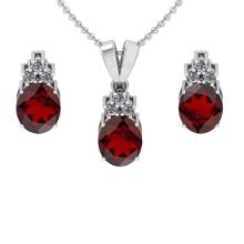 4.20 Ctw VS/SI1 Garnet and Diamond 14K White Gold Pendant +Earrings Necklace Set (ALL DIAMOND ARE LA