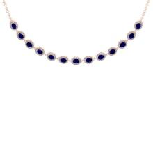 11.30 Ctw VS/SI1 Blue Sapphire And Diamond 14K Rose Gold Girls Fashion Necklace (ALL DIAMOND ARE LAB