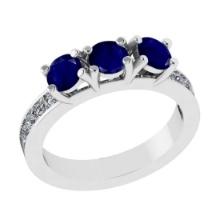 1.25 Ctw VS/SI1 Blue Sapphire and Diamond 14K White Gold Engagement Ring(ALL DIAMOND ARE LAB GROWN)
