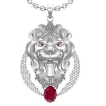 2.98 Ctw VS/SI1 Ruby and Diamond 14K White Gold Lion Necklace (ALL DIAMOND ARE LAB GROWN )