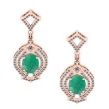 6.20 Ctw VS/SI1 Emerald And Diamond 14K Rose Gold Dangling Earrings (ALL DIAMOND ARE LAB GROWN )