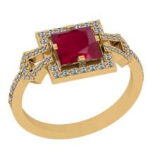 1.34 Ctw VS/SI1 Ruby And Diamond 14K Yellow Gold Wedding Halo Ring