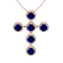 12.72 Ctw VS/SI1 Blue Sapphire And Diamond 14K Rose Gold Necklace (ALL DIAMOND ARE LAB GROWN )