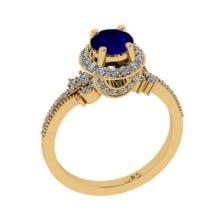 1.61 Ctw VS/SI1 Blue Sapphire and Diamond 14K Yellow Gold Engagement Ring(ALL DIAMOND ARE LAB GROWN)