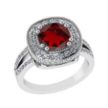 2.89 Ctw VS/SI1 Garnet and Diamond 14K White Gold Engangement Ring (ALL DIAMOND LAB GROWN Diamond )