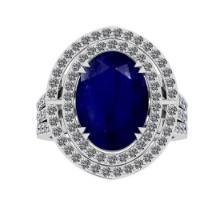 6.26 Ctw VS/SI1 Blue Sapphire and Diamond 14K White Gold Engagement Halo Ring(ALL DIAMOND ARE LAB GR