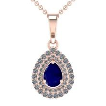 3.09 Ctw VS/SI1 Blue Sapphire and Diamond 14K Rose Gold Necklace (ALL DIAMOND ARE LAB GROWN )