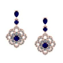 5.20 Ctw VS/SI1 Blue Sapphire And Diamond 14K Rose Gold Dangling Earrings (ALL DIAMOND ARE LAB GROWN