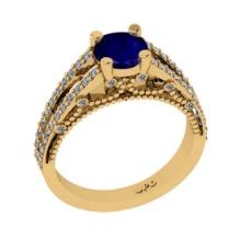 1.61 Ctw VS/SI1 Blue Sapphire and Diamond 14K Yellow Gold Engagement Halo Ring(ALL DIAMOND ARE LAB G