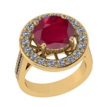 4.10 Ctw VS/SI1 Ruby and Diamond 14K Yellow Gold Engagement Halo Ring(ALL DIAMOND ARE LAB GROWN)