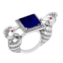 6.21 Ctw VS/SI1 Blue Sapphire and Diamond 14K White Gold Vintage Style Animal Ring (ALL DIAMOND ARE