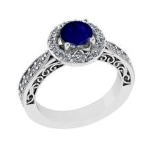 1.90 Ctw VS/SI1 Blue Sapphire and Diamond 14K White Gold Engagement Ring(ALL DIAMOND ARE LAB GROWN)