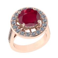 4.10 Ctw VS/SI1 Ruby and Diamond 14K Rose Gold Engagement Halo Ring(ALL DIAMOND ARE LAB GROWN)
