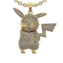 2.78 Ctw VS/SI1 Diamond 14K Yellow Gold Hip Hop Cute Pikachu Necklace (ALL DIAMOND ARE LAB GROWN )(A
