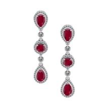 4.93 CtwVS/SI1 Ruby And Diamond 14K White Gold Dangling Earrings( ALL DIAMOND ARE LAB GROWN )