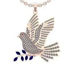 4.32 Ctw VS/SI1 Blue Sapphire and Diamond 14K Rose Gold Fly Bird Necklace (ALL DIAMOND ARE LAB GROWN