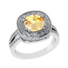 2.89 Ctw VS/SI1 Citrine and Diamond 14K White Gold Engangement Ring (ALL DIAMOND LAB GROWN Diamond )