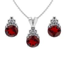 4.65 Ctw VS/SI1 Garnet and Diamond 14K White Gold Pendant +Earrings Necklace Set (ALL DIAMOND ARE LA