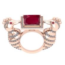 6.21 Ctw VS/SI1 Ruby and Diamond 14K Rose Gold Vintage Style Animal Ring (ALL DIAMOND ARE LAB GROWN