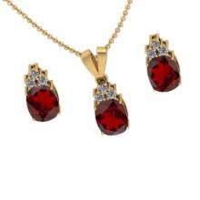7.95 Ctw VS/SI1 Garnet and Diamond 14K Yellow Gold Pendant +Earrings Necklace Set (ALL DIAMOND ARE L