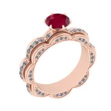 3.35 Ctw VS/SI1Ruby and Diamond 14K Rose Gold Engagement Ring (ALL DIAMONDS ARE LAB GROWN)
