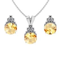 4.65 Ctw VS/SI1 Citrine and Diamond 14K White Gold Pendant +Earrings Necklace Set (ALL DIAMOND ARE L