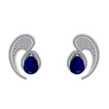 8.25 CtwVS/SI1 Blue Sapphire And Diamond 14K White Gold Stud Earrings ( ALL DIAMOND ARE LAB GROWN )