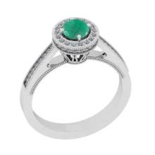 0.82 Ctw VS/SI1 Emerald And Diamond 14K White Gold Engagement Halo Ring