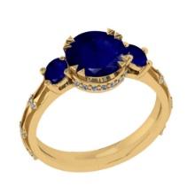 2.63 Ctw VS/SI1 Blue Sapphire and Diamond 14K Yellow Gold Vintage Style Ring (ALL DIAMOND ARE LAB GR