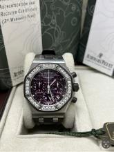 Audemars Piguet 37mm Royal Oak Offshore with Factory Diamonds (Purple Dial) Comes with Box & Papers