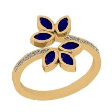 0.72 Ctw VS/SI1 Blue Sapphire And Diamond 14K Yellow Gold Bypass Ring
