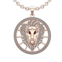 1.72 Ctw SI2/SI1 Ruby and Diamond Style Men's collection 18K Rose Gold lion Necklace (ALL DIAMOND AR