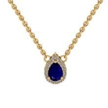 0.89 Ctw VS/SI1 Blue sapphire and Diamond Prong Set 14K Yellow Gold Necklace (ALL DIAMOND ARE LAB GR