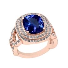 5.90 Ctw VS/SI1 Tanzanite And Diamond 18k Rose Gold Cocktail Ring