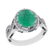 2.90 Ctw VS/SI1 Emerald and Diamond 14K White Gold Vintage Style Ring (ALL DIAMOND ARE LAB GROWN DIA