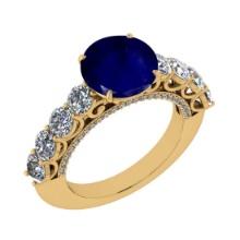 4.65 Ctw VS/SI1 Blue Sapphire and Diamond 14K Yellow Gold Engagement Ring (ALL DIAMOND ARE LAB GROWN
