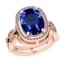 5.03 Ctw VS/SI1 Tanzanite And Diamond 18k Rose Gold Cocktail Ring