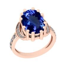 7.00 Ctw VS/SI1 Tanzanite And Diamond 18k Rose Gold Cocktail Ring