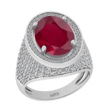 7.50 Ctw VS/SI1 Ruby And Diamond 14K White Gold Engagement Ring