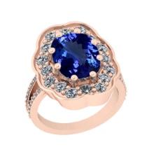 6.17 Ctw VS/SI1 Tanzanite And Diamond 18k Rose Gold Cocktail Ring