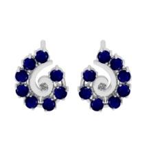 0.63 Ctw VS/SI1 Blue Sapphire and Diamond 14K White Gold Stud Earrings (ALL DIAMOND ARE LAB GROWN)