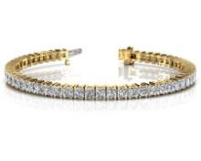 14KT YELLOW GOLD 4 CTW G-H VS2/SI1 PRINCESS CUT STRAND TENNIS BRACELET LAB-GROWN DIAMOND